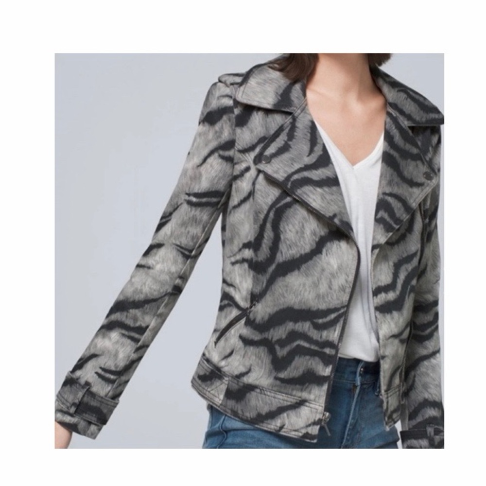 White House Black Market Animal Print Moto Jacket
